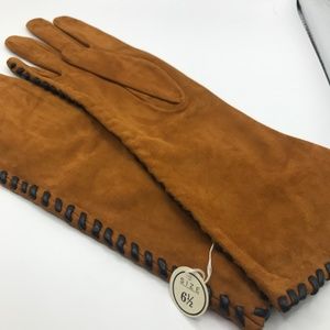 NWT ARIS Anne Klein rust kid suede leather gloves silk lined size 6.5